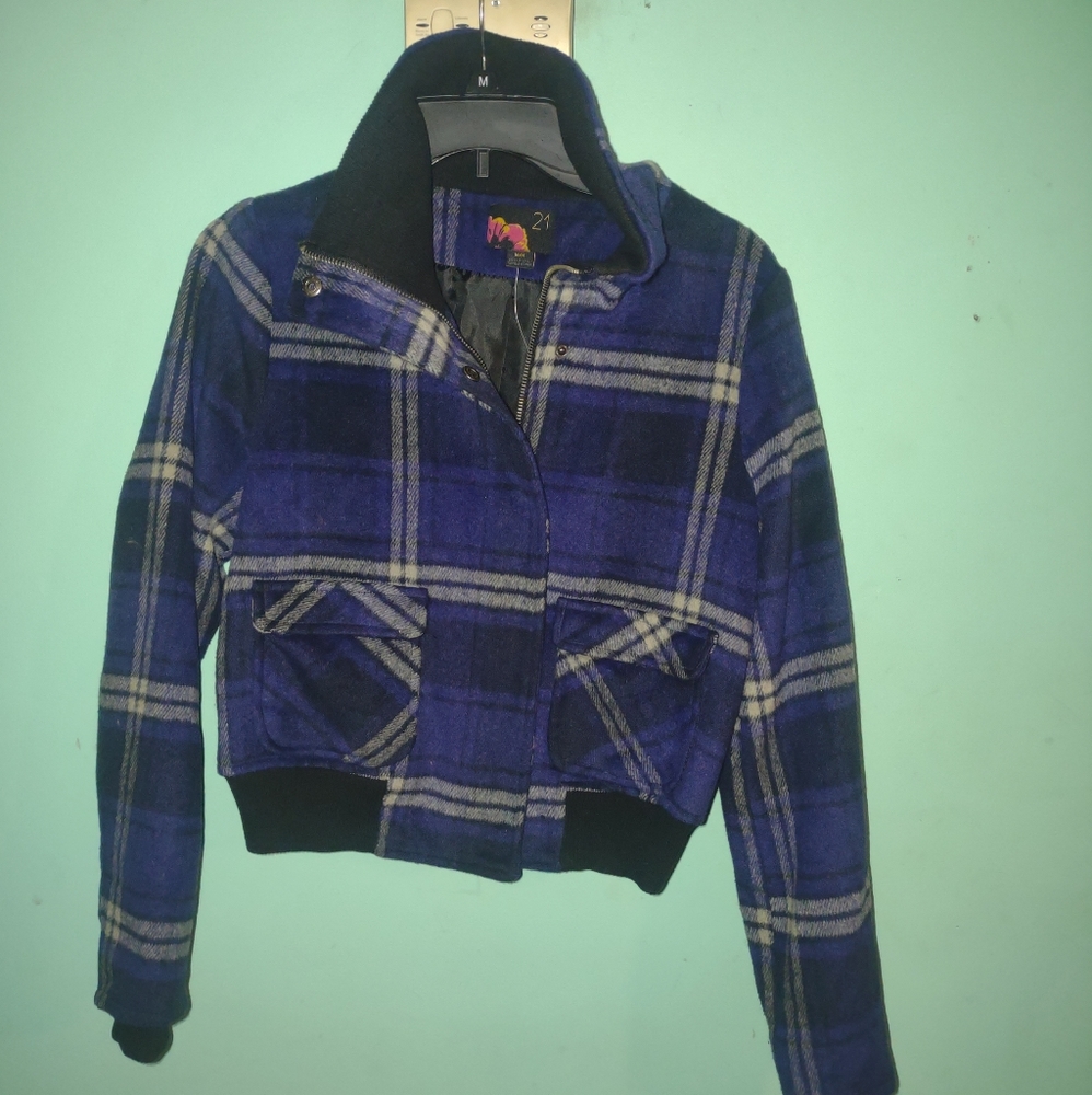 21 NWT pretty Blu and black plaid coat
